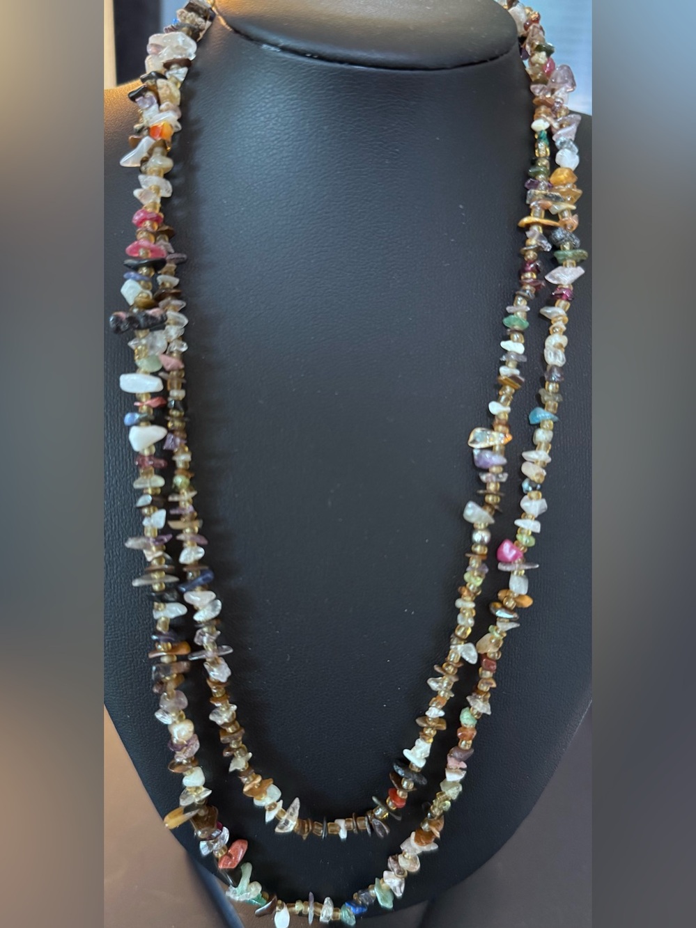 Handcrafted Multi-Color Tumbled Natural Gemstone Chip Necklace - Women’s Jewelry